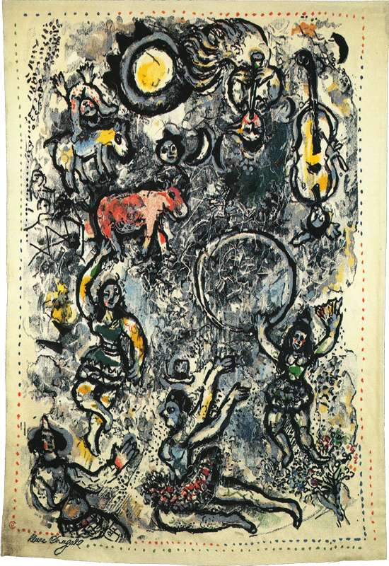 Marc Chagall. <em>Circus I</em>, 1966. Tapestry (manufactured by Yvette Cauquil-Prince); 282 x 190 cm (111 x 74 13/16 in.). Textilmuseum Max Berk, Heidelberg.