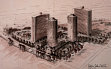 Bertrand Goldberg
American, 1913-1997, River Park Project, Philadelphia, PA, Aerial Perspective River Park Project, Philadelphia, PA, Aerial Perspective