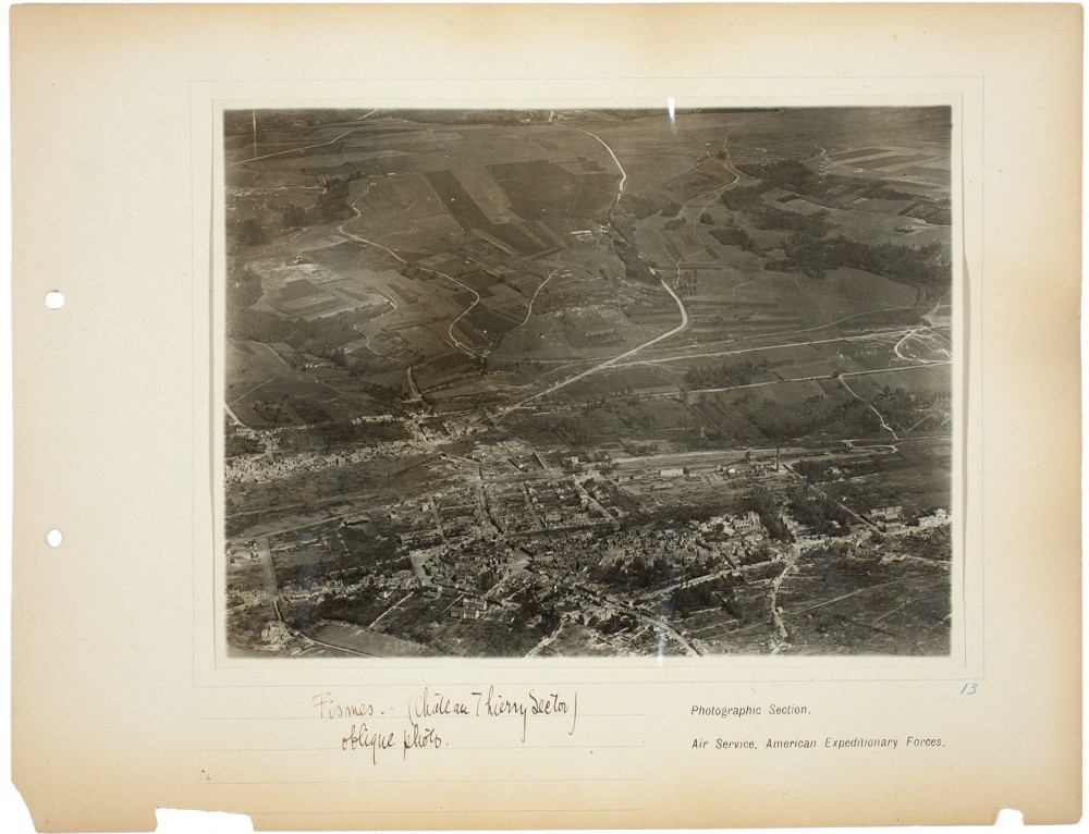 Plate 13. Fismes (Château Thierry Sector), oblique photo, from an album of World War I aerial photography assembled by Edward Steichen, in the collection of the Art Institute of Chicago.