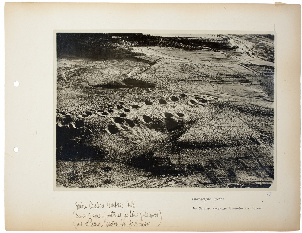 Plate 17. Mine Craters Combres Hill, from an album of World War I aerial photography assembled by Edward Steichen, in the collection of the Art Institute of Chicago.