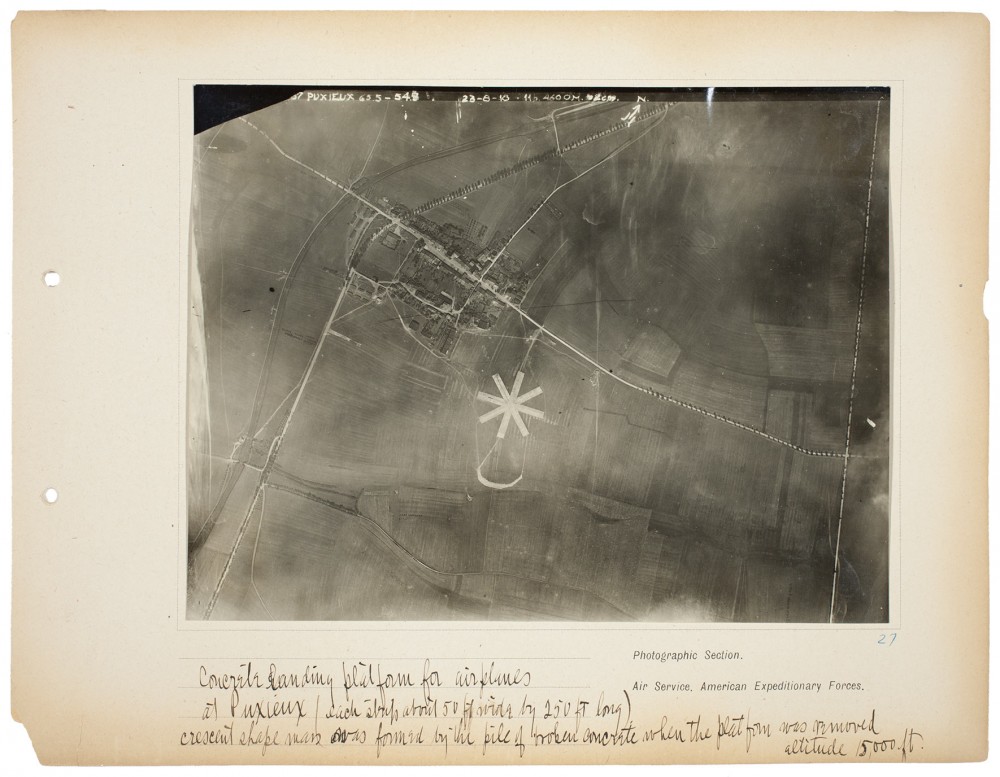 Plate 27. Concrete landing platform, Puxieux, from an album of World War I aerial photography assembled by Edward Steichen, in the collection of the Art Institute of Chicago.