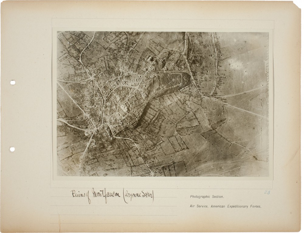 Plate 28. Ruins of Montfaucon (Argonne Sector), from an album of World War I aerial photography assembled by Edward Steichen, in the collection of the Art Institute of Chicago.