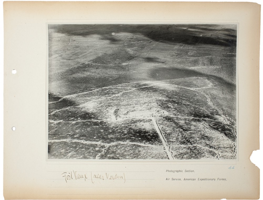 Plate 44. Fort Vaux (near Verdun), from an album of World War I aerial photography assembled by Edward Steichen, in the collection of the Art Institute of Chicago.