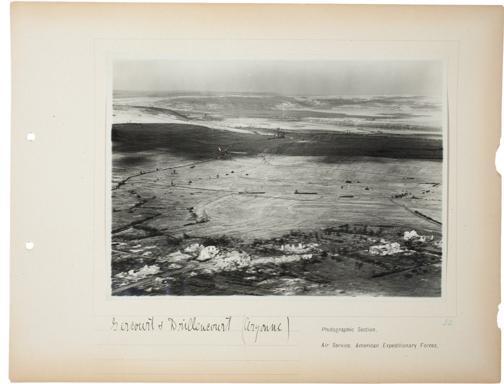 Plate 52. Gercourt-et-Drillancourt (Argonne), from an album of World War I aerial photography assembled by Edward Steichen, in the collection of the Art Institute of Chicago.