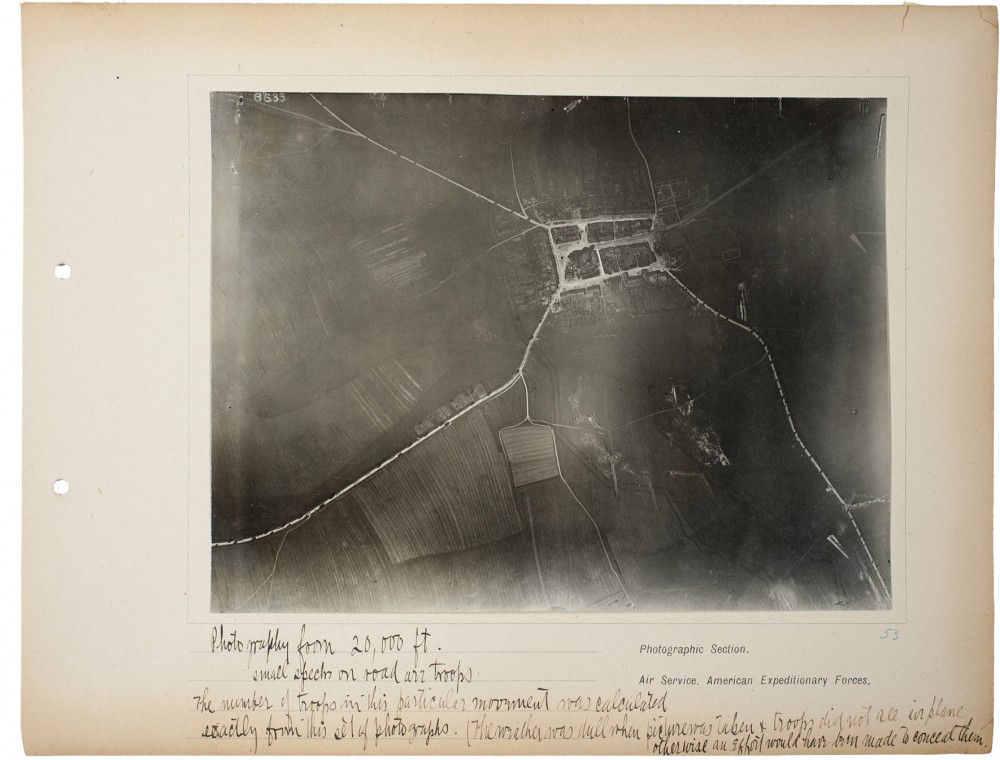 Plate 53. Photography from 20,000 ft., from an album of World War I aerial photography assembled by Edward Steichen, in the collection of the Art Institute of Chicago.