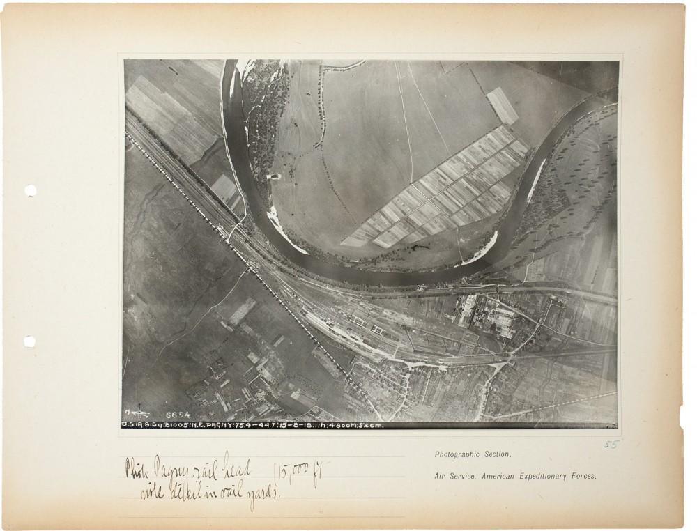 Plate 55. Pagny rail head, from an album of World War I aerial photography assembled by Edward Steichen, in the collection of the Art Institute of Chicago.
