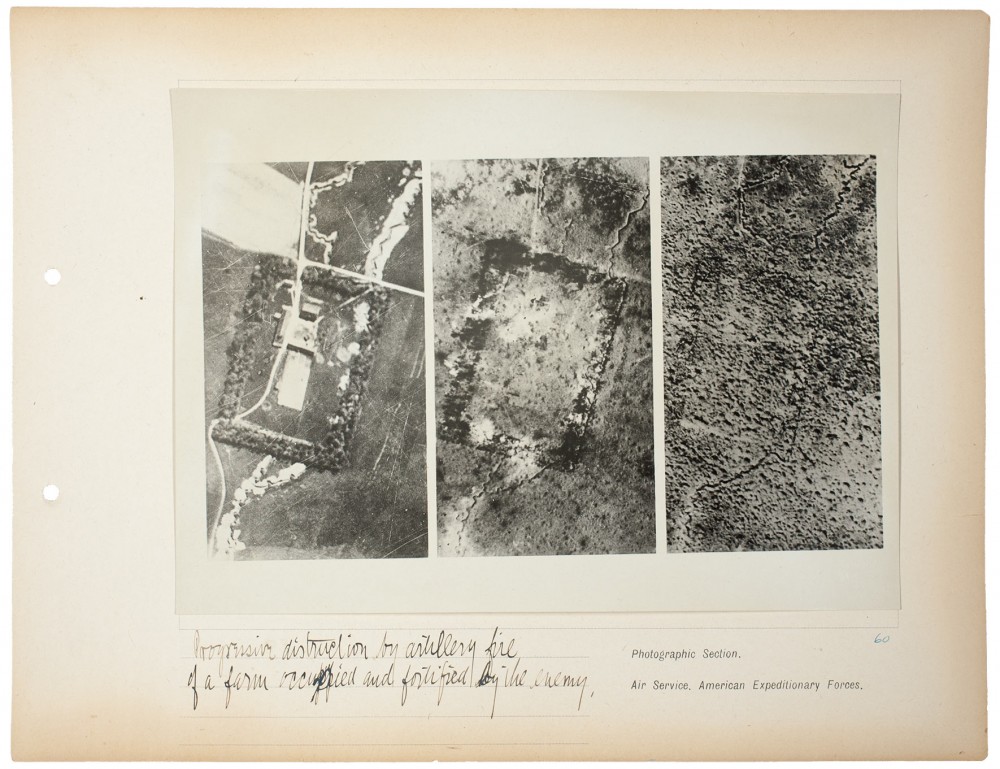 Plate 60. Progressive destruction of a farm, from an album of World War I aerial photography assembled by Edward Steichen, in the collection of the Art Institute of Chicago.
