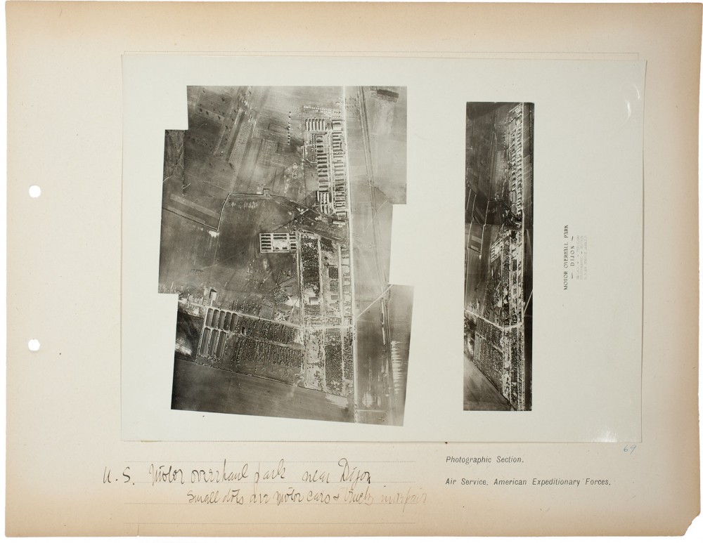 Plate 69. U.S. Motor overhaul park, Dijon, from an album of World War I aerial photography assembled by Edward Steichen, in the collection of the Art Institute of Chicago.
