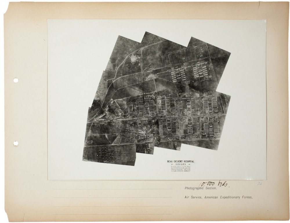 Plate 74. 10,000 Beds [Souge], from an album of World War I aerial photography assembled by Edward Steichen, in the collection of the Art Institute of Chicago.