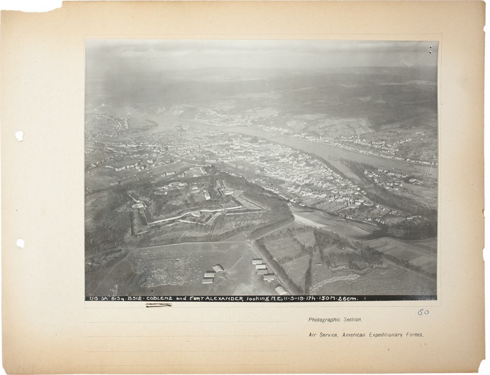 Plate 80. Untitled [Fort Alexander, Koblenz], from an album of World War I aerial photography assembled by Edward Steichen, in the collection of the Art Institute of Chicago.
