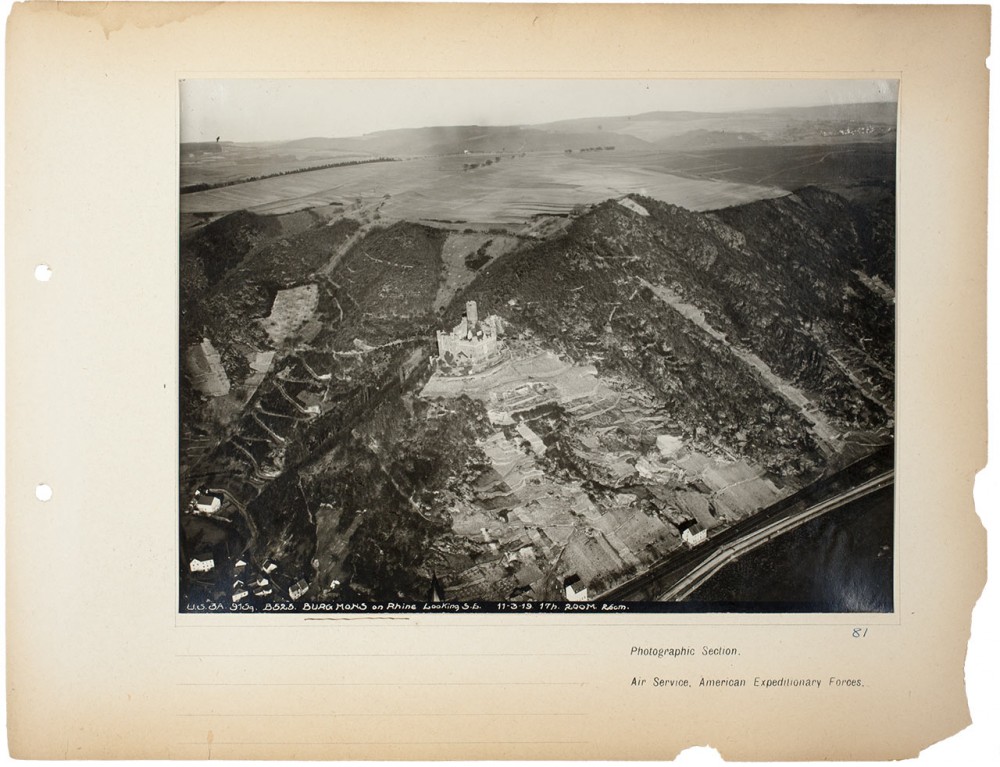 Plate 81. Untitled [Burg Maus on Rhine], from an album of World War I aerial photography assembled by Edward Steichen, in the collection of the Art Institute of Chicago.
