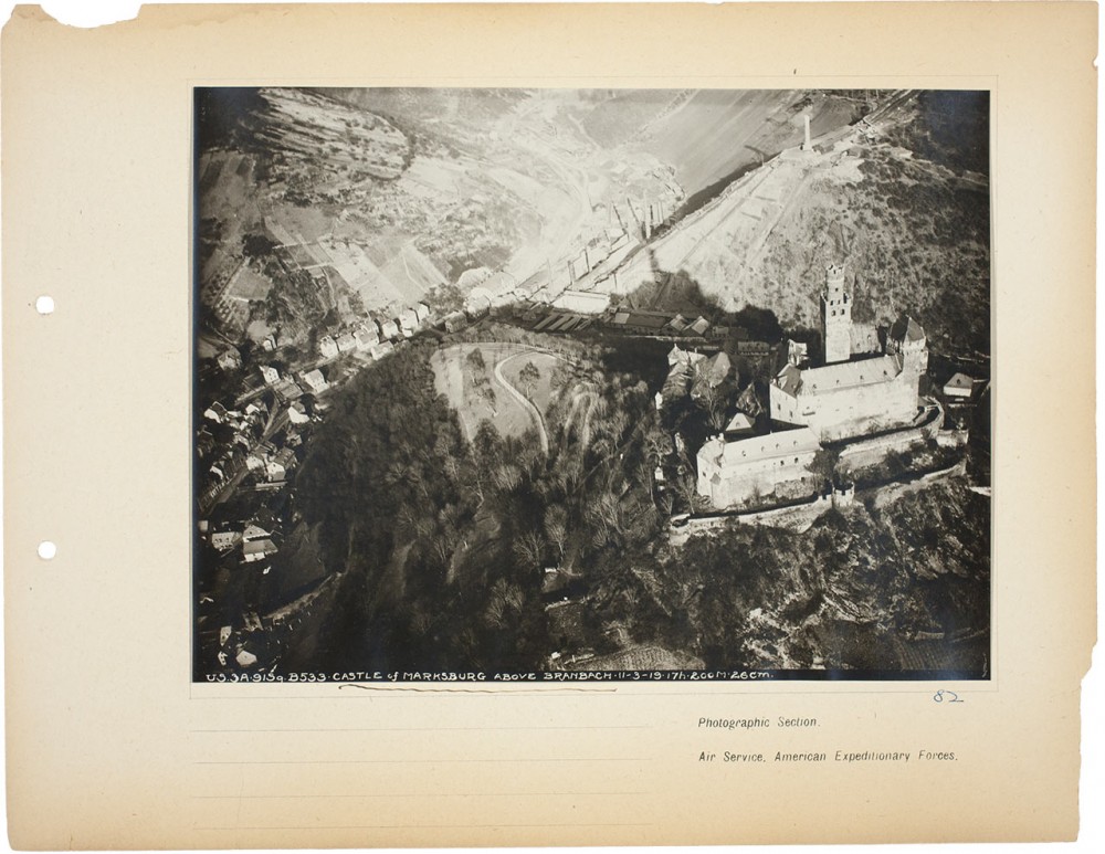 Plate 82. Untitled [Marksburg Castle], from an album of World War I aerial photography assembled by Edward Steichen, in the collection of the Art Institute of Chicago.