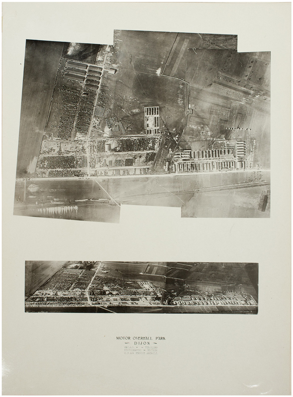 Plate 69. U.S. Motor overhaul park, Dijon, from an album of World War I aerial photography assembled by Edward Steichen, in the collection of the Art Institute of Chicago.