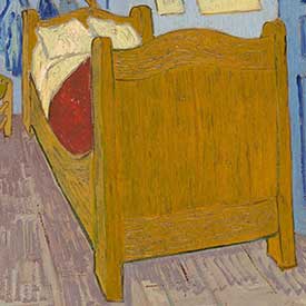 Vincent van Gogh. <em>The Bedroom</em> (Bed detail), 1889. Musée d'Orsay, Paris, sold to national museums under the Treaty of Peace with Japan, 1959.